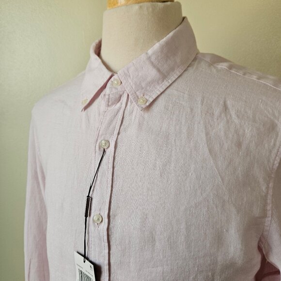 NWT MICHAEL KORS Slim Fit Linen Shirt M Light Pink Long Sleeve Button Preppy - Picture 2 of 7
